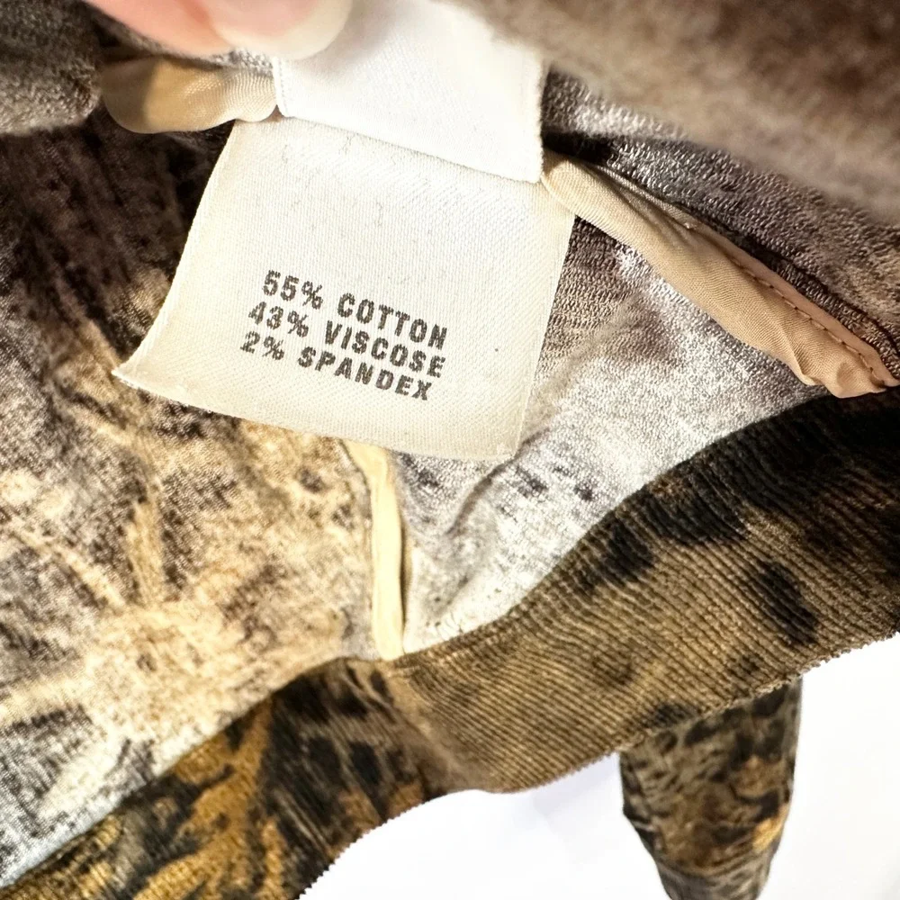 St. John Sport Small Jacket Corduroy Leopard Floral‎ Gold Old Money Artsy 498